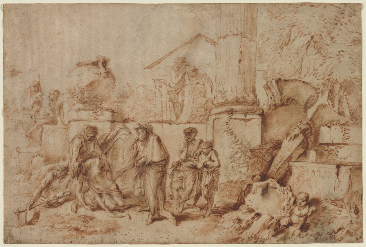 Tobías enterrando a los muertos, 1640s de Giovanni Benedetto Castiglione