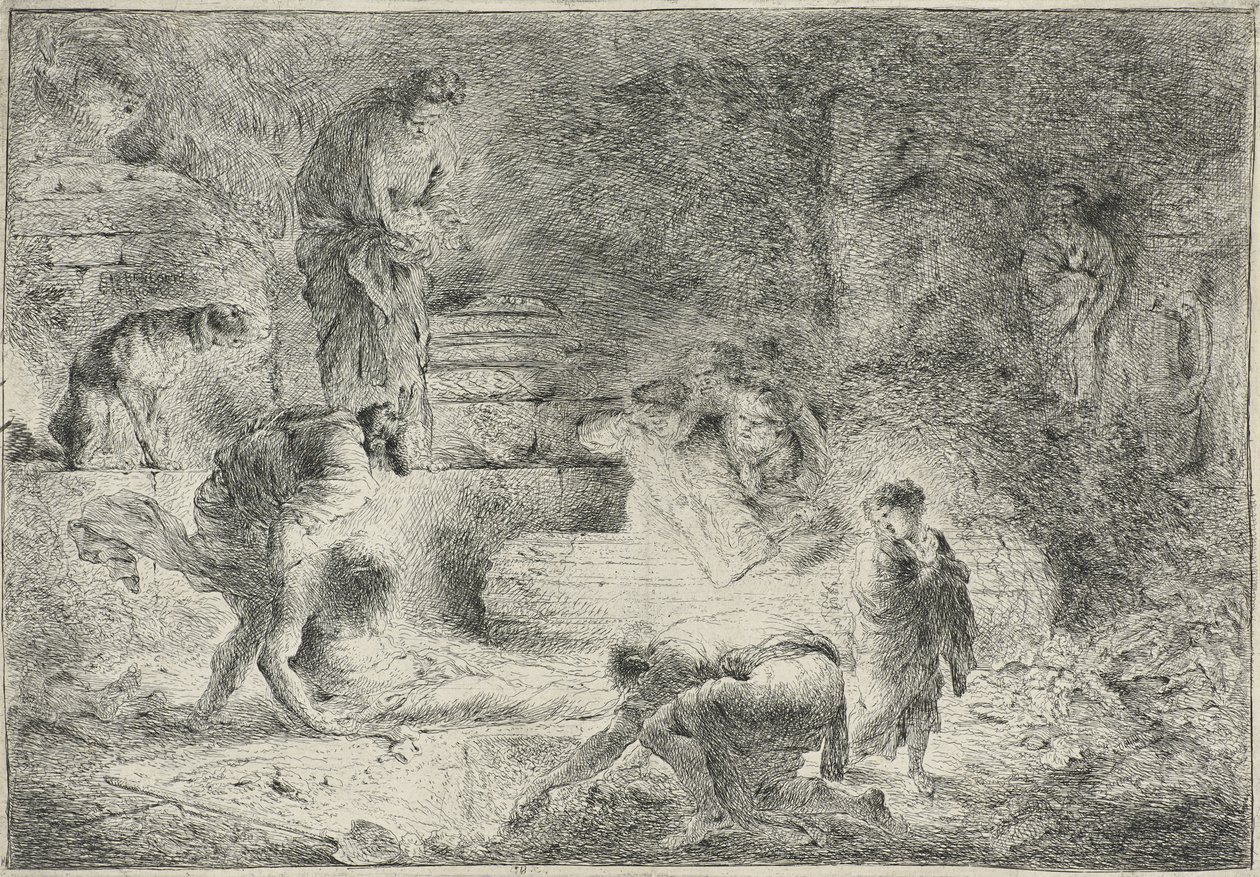Tobías enterrando a los muertos, c.1647-51 de Giovanni Benedetto Castiglione