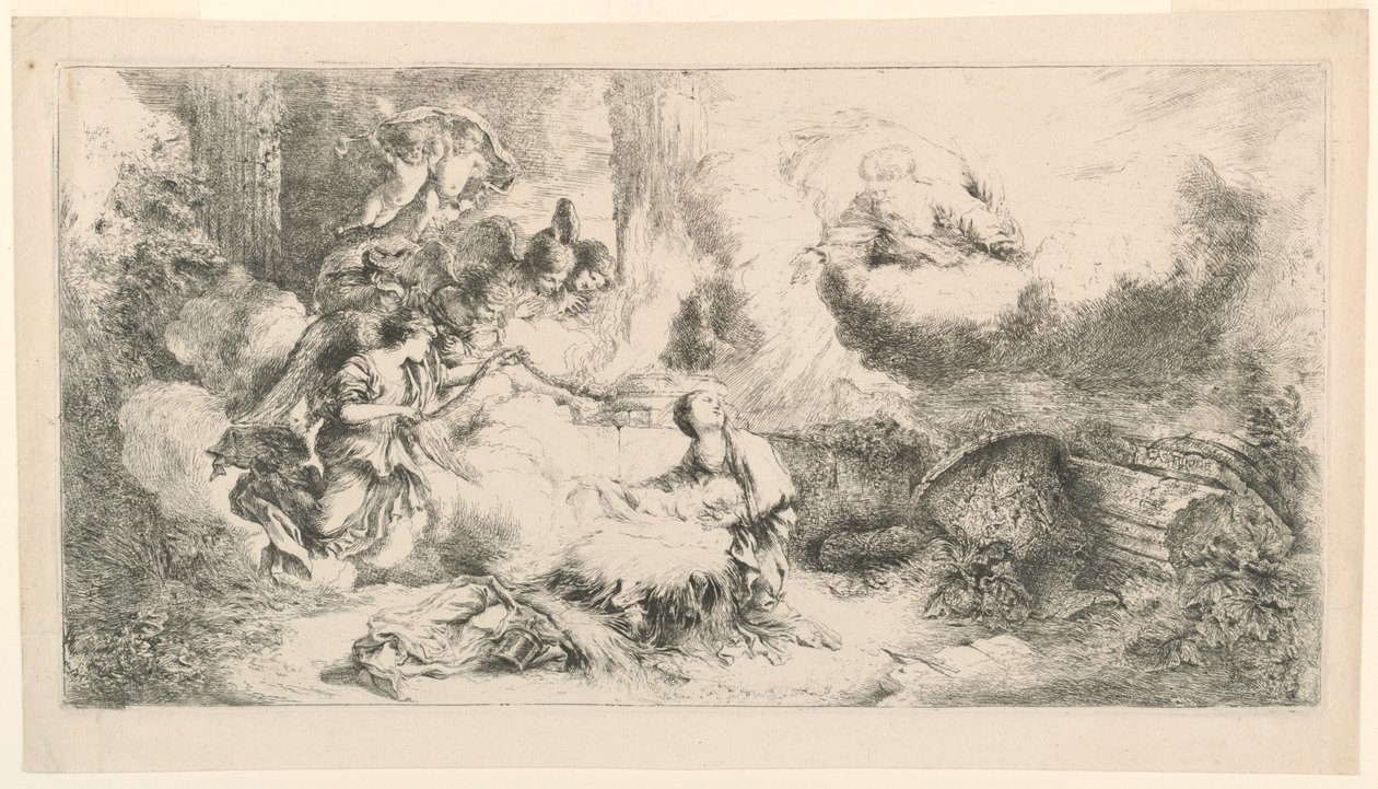 Virgen y Niño con Dios Padre y Ángeles de Giovanni Benedetto Castiglione