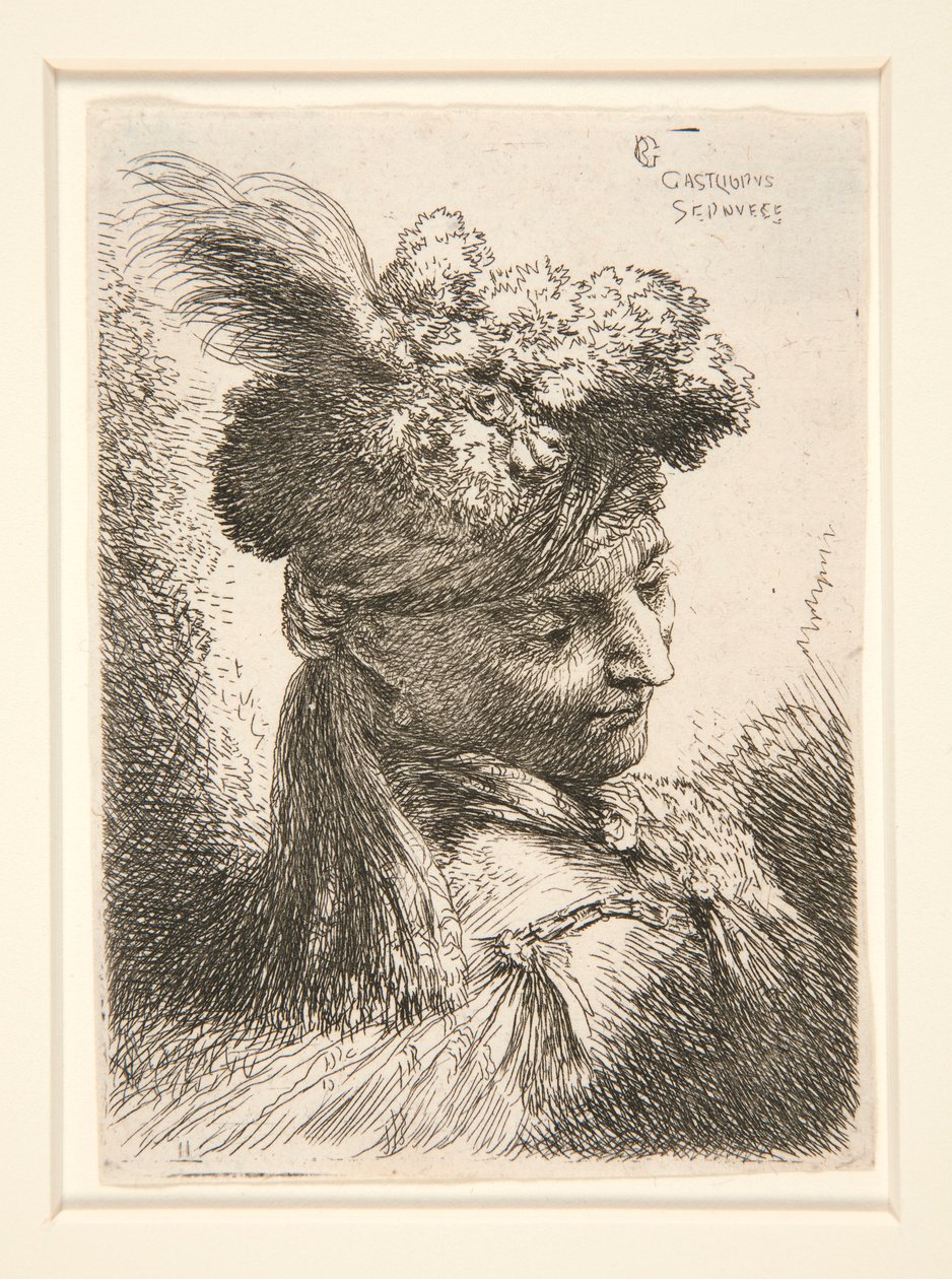 Joven sin barba, visto en vista 3/4, girado a la derecha, mirando hacia abajo, de la serie Les petites tetes, d de Giovanni Benedetto Castiglione