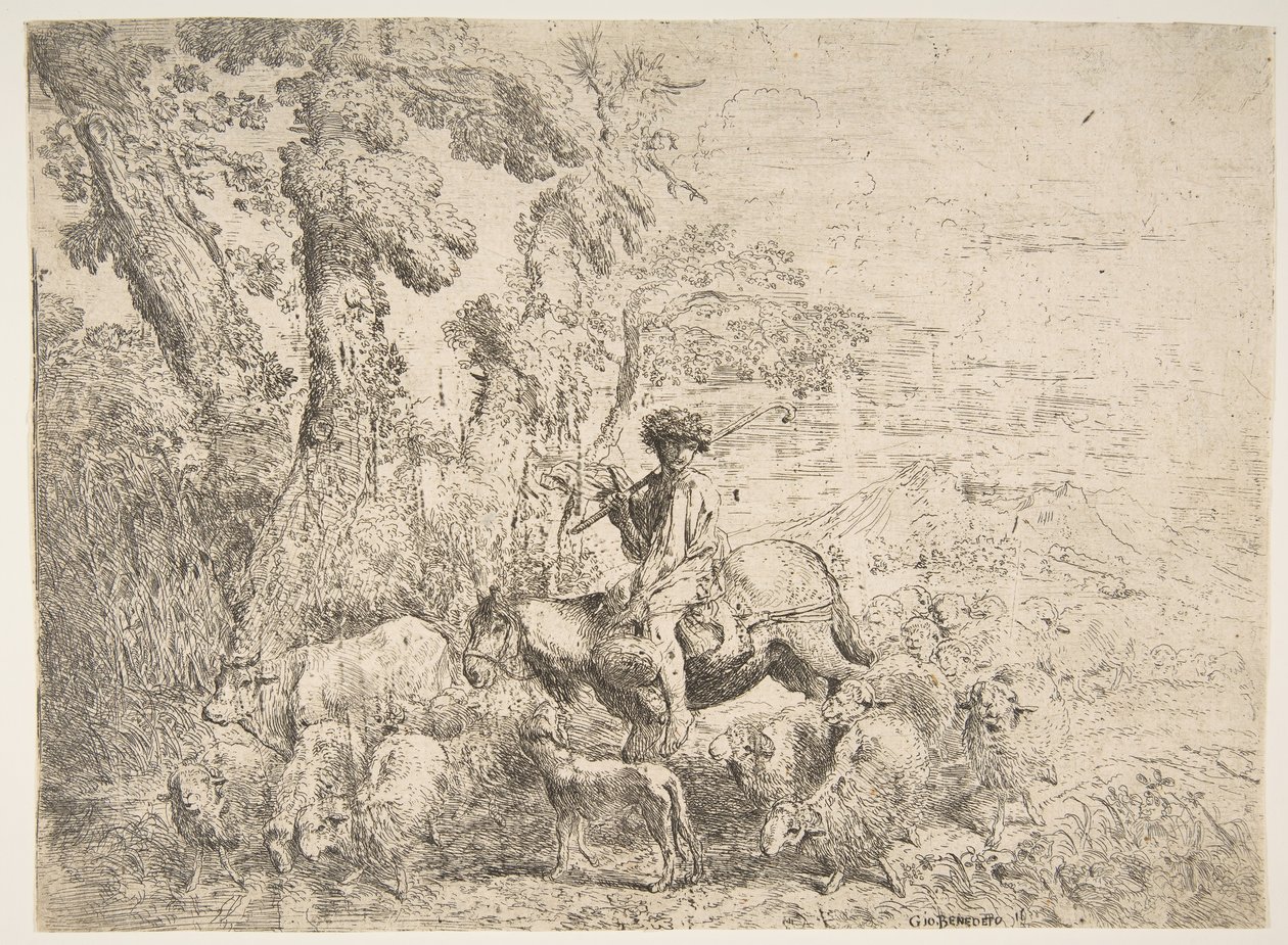 Joven pastor a caballo de Giovanni Benedetto Castiglione