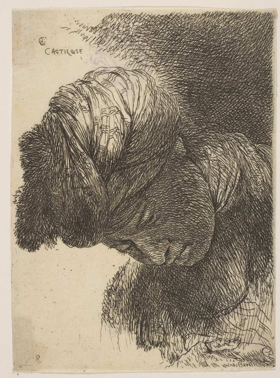 Joven con la cabeza baja, con un turbante, mirando a la izquierda, de la serie o..., ca. 1645-1650 de Giovanni Benedetto Castiglione