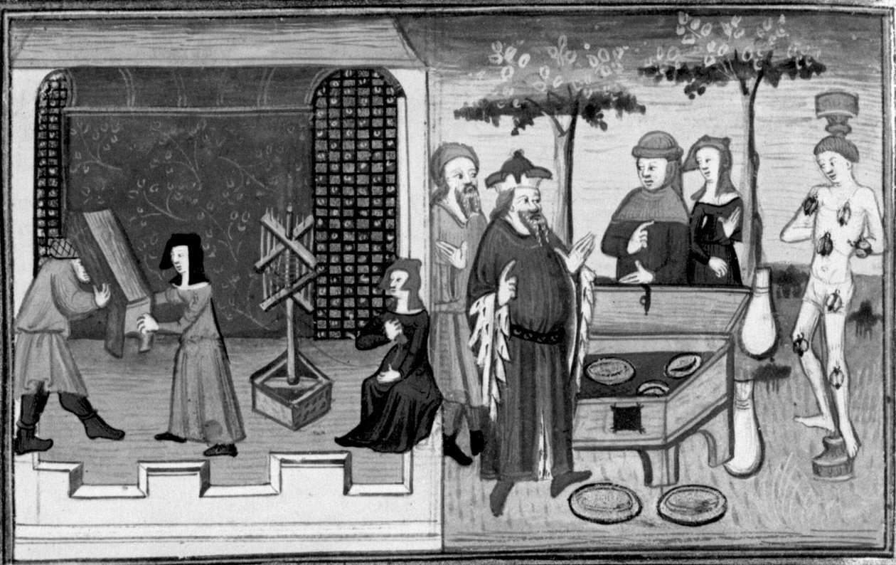 Decamerón, Ambrogiuolo es llevado a casa de Bernabó en un cajón; Ambrogiuolo es castigado por su engaño. Segundo día, cuento 9 de Giovanni Boccaccio