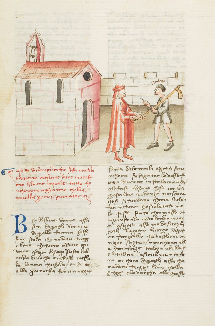 Decamerón, El serrallo silencioso - Masetto da Lamporecchio llegando al monasterio, Tercer día, relato 1. de Giovanni Boccaccio
