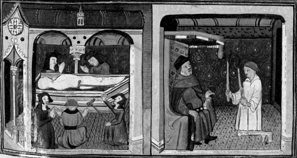 Decamerón, Los tullidos y afligidos van a la tumba de un santo; Martellino comparece en la corte. Segundo día, cuento 1 de Giovanni Boccaccio