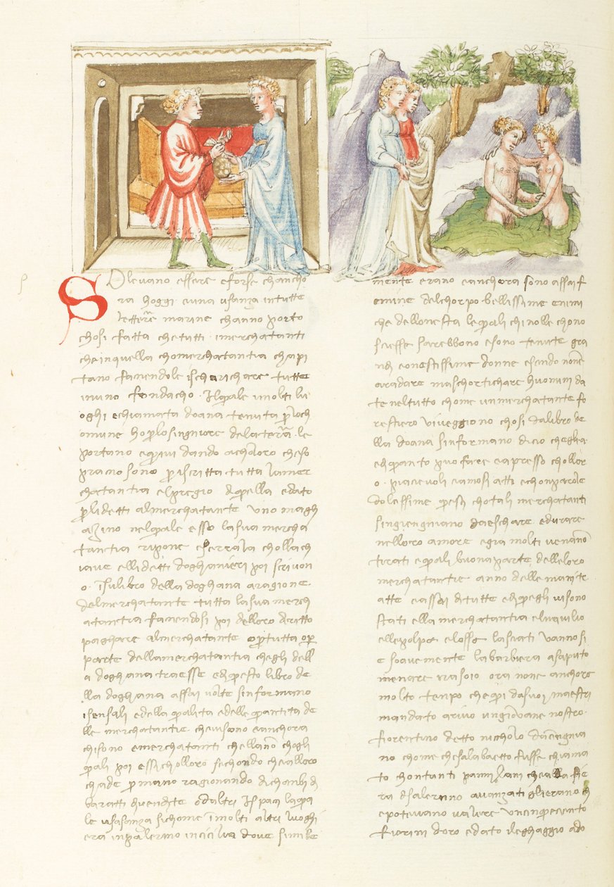 Decamerón, Liaison dangereuse Salabaetto et Jancofiore se baignant, Día ocho, relato 10. de Giovanni Boccaccio