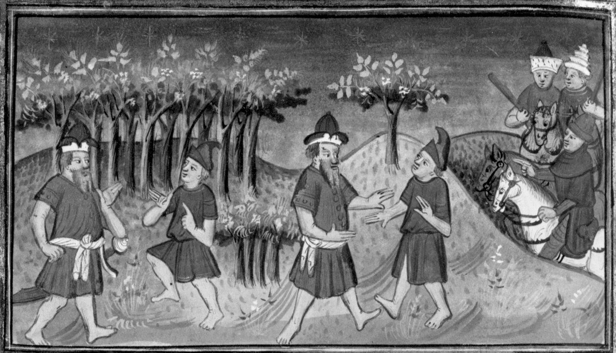 Decamerón, Mitridanes se encuentra con Natán en el bosque; los dos hombres se reconcilian. Décimo día, relato 1 de Giovanni Boccaccio