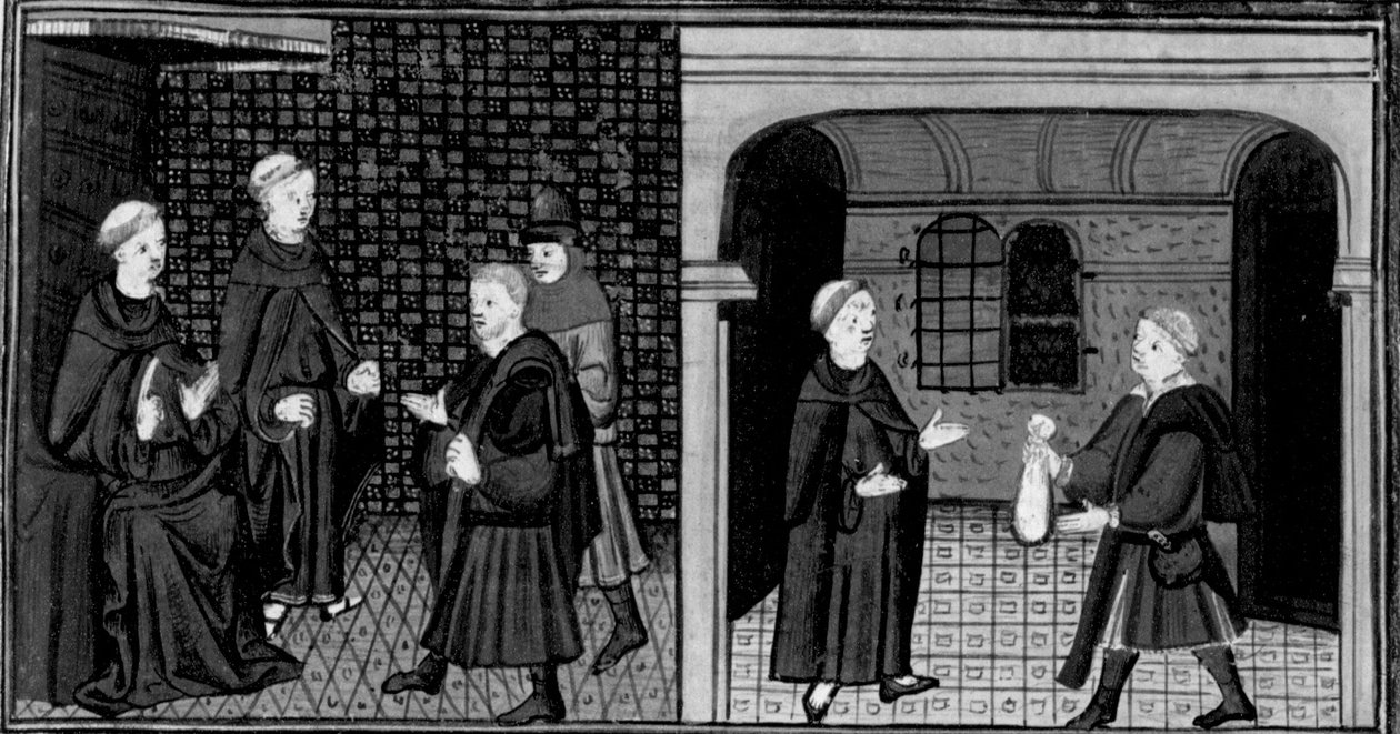 Decamerón, Un inquisidor interroga a un hombre; el hombre da dinero al inquisidor. Primer día, noticia 6. de Giovanni Boccaccio