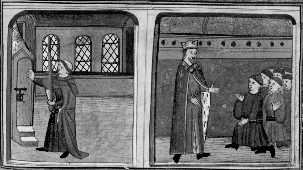 Decamerón, Un mozo llama a la puerta de la reina disfrazado de rey; el rey se enfrenta a sus criados. Tercer día, cuento 2 de Giovanni Boccaccio