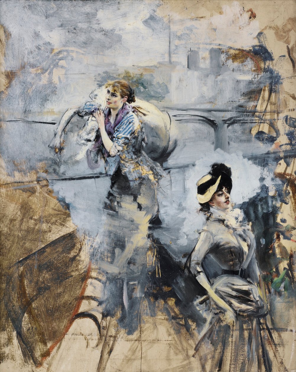 Boldini - LAVANDERA Y UN JOVEN BRUNETTE EN EL SENA, PARÍS de Giovanni Boldini