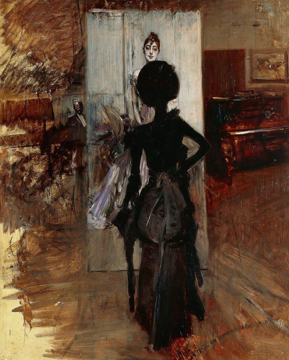 Dama en el estudio del pintor frente a Pastel Blanco de Giovanni Boldini