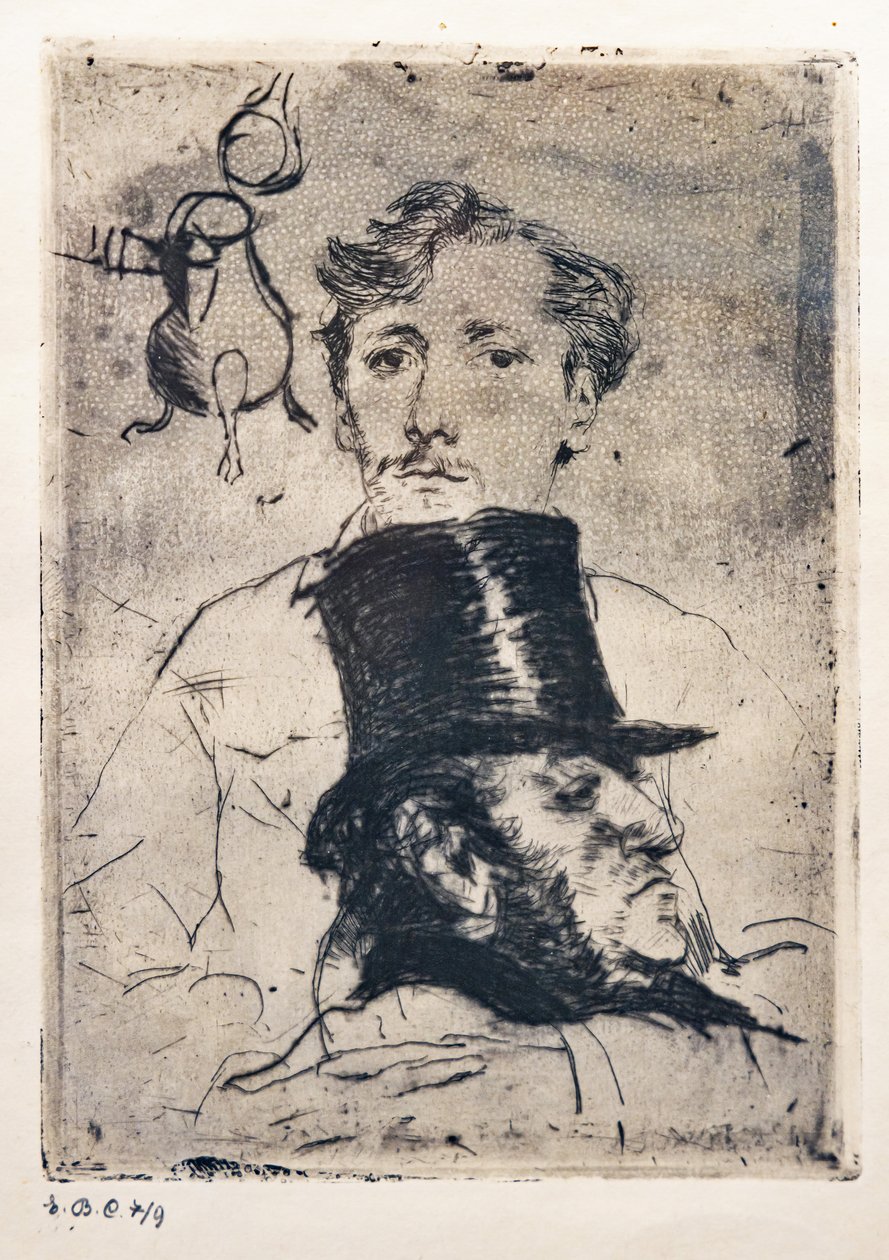 Retrato de Rodenbach (aguafuerte y punta seca) de Giovanni Boldini