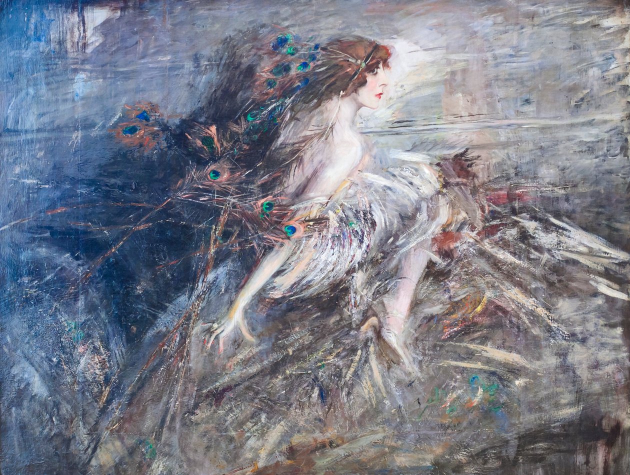 Retrato de la marquesa Casati con plumas de pavo real de Giovanni Boldini