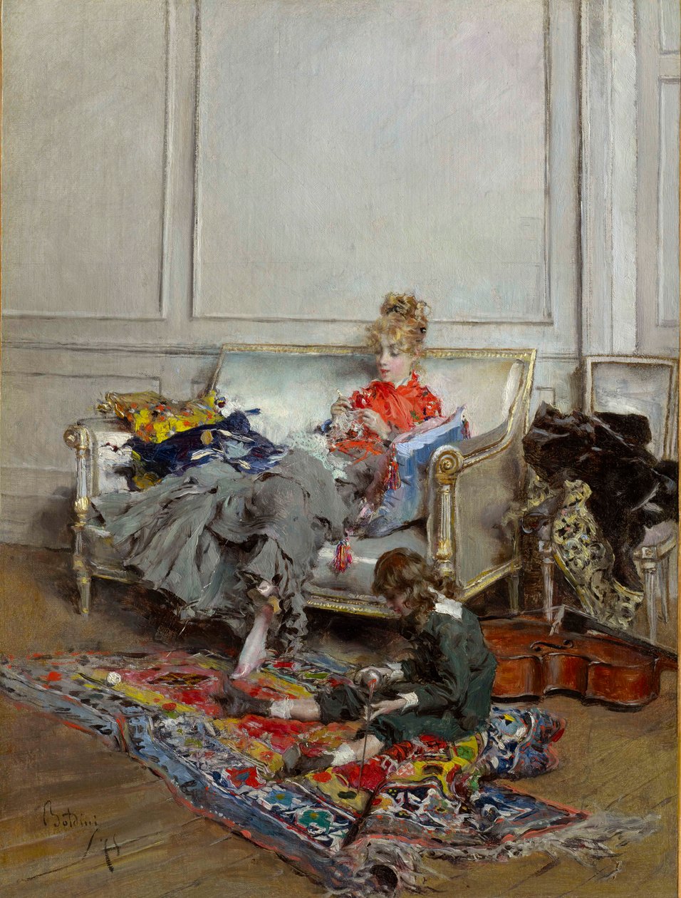 Joven haciendo ganchillo de Giovanni Boldini