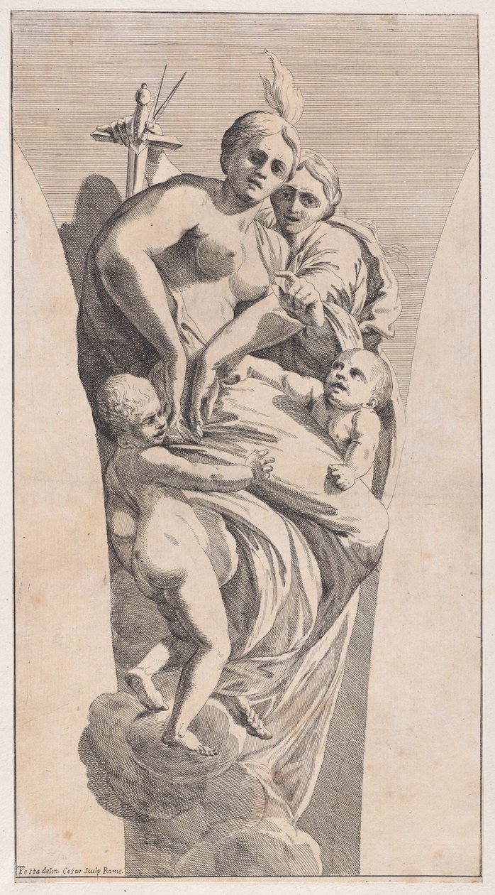 Estudio para un pendentivo que representa Justicia y Caridad, 1630-50 de Giovanni Cesare Testa