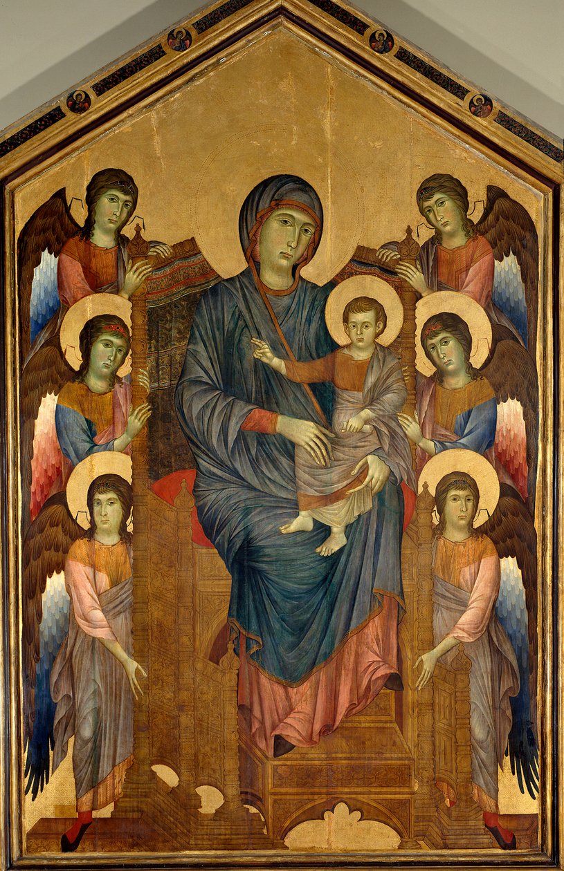 La Virgen y el Niño en Majestad rodeados de seis ángeles. Pintura de Gualtieri Giovanni dit Cimabue (circa 1240-1302) de Giovanni Cimabue