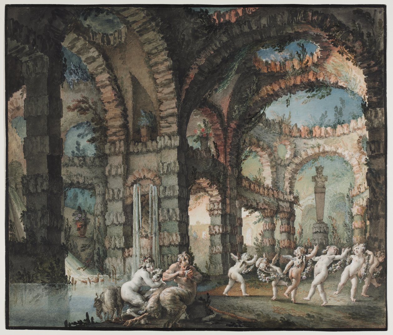 Familia de sátiros con querubines danzantes de Giovanni David