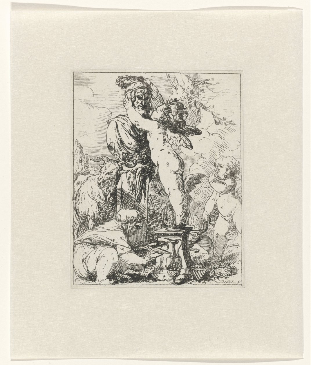 Putti ofrece sacrificio al dios Terminus de Giovanni David