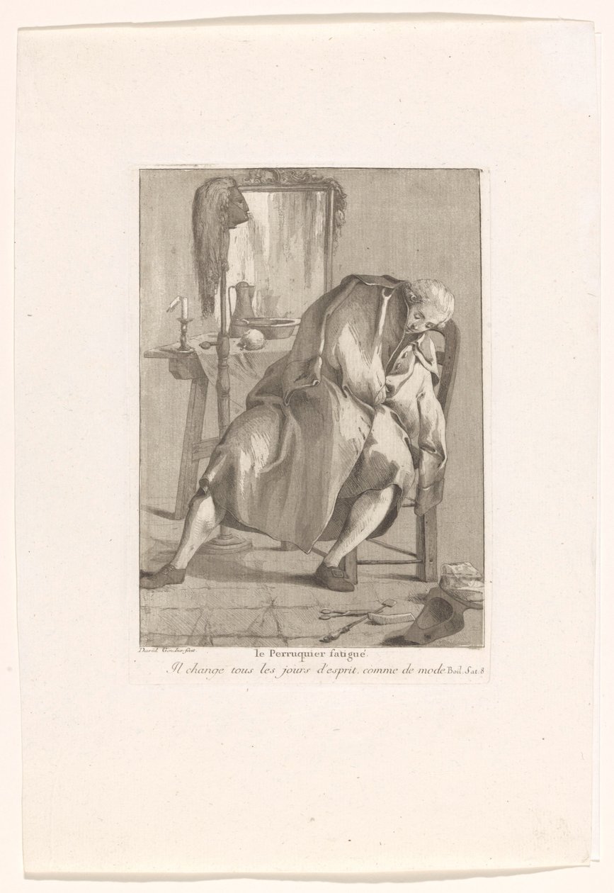 El bebedor de café enmascarado y el peluquero cansado De vermoeide pruikenmaker Le Perruquier (título sobre objeto) Retratos de buzos (título de la serie) de Giovanni David