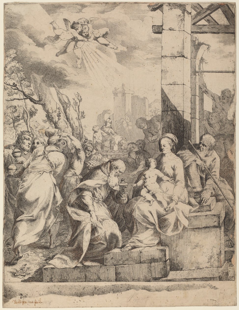 La Adoración de los Magos de Giovanni David after Scarsellino