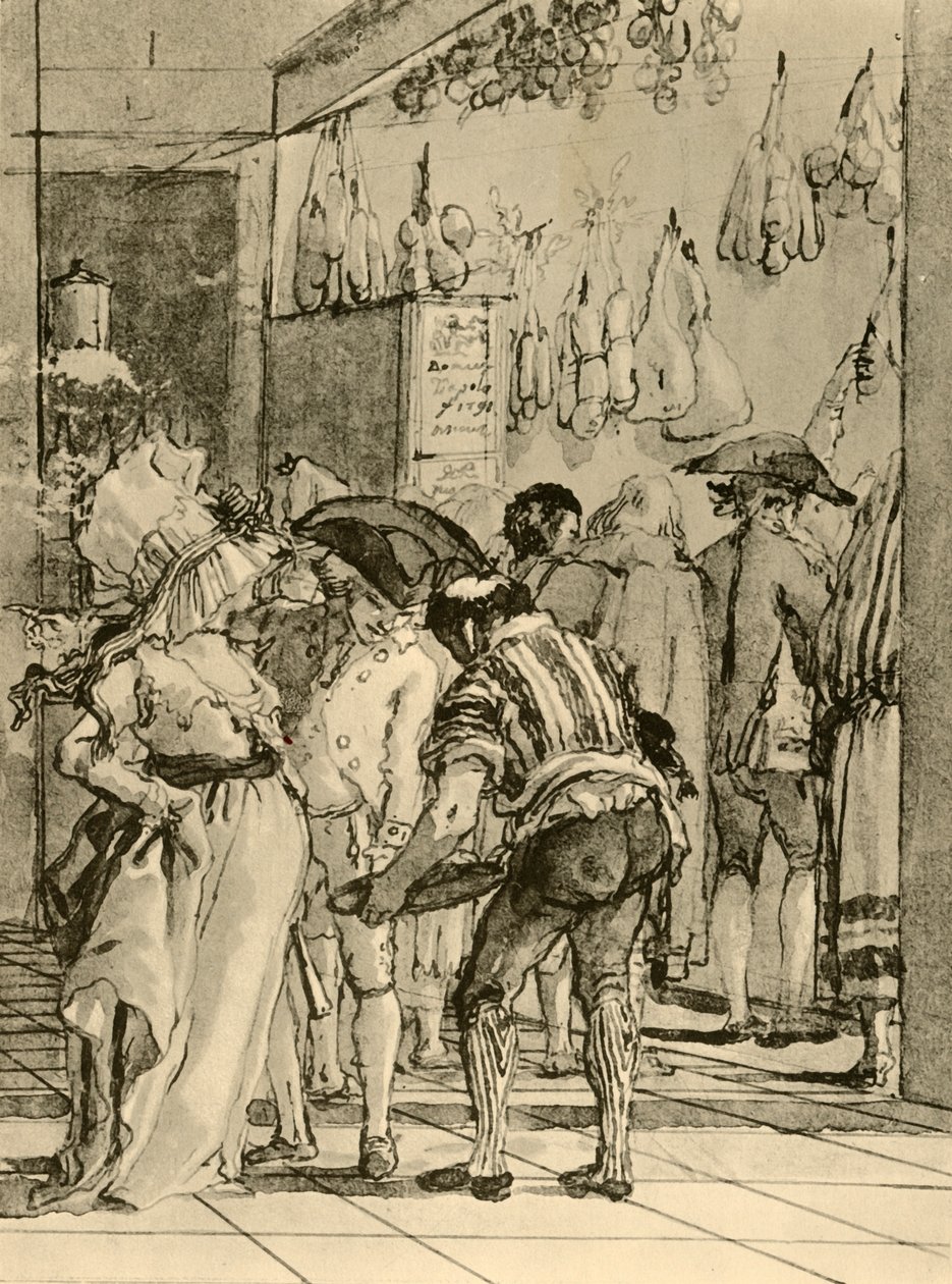 Una tienda con productos ahumados, 1791, 1928 de Giovanni Domenico Tiepolo