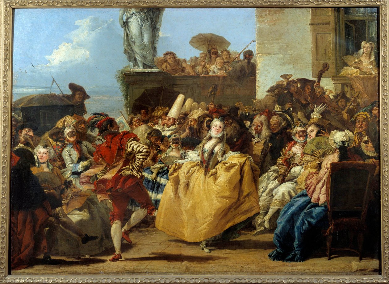 Escena de carnaval o el Minué. Escena de baile con máscaras en el siglo XVIII. Pintura de Gian Domenico Tiepolo (1727-1804) de Giovanni Domenico Tiepolo