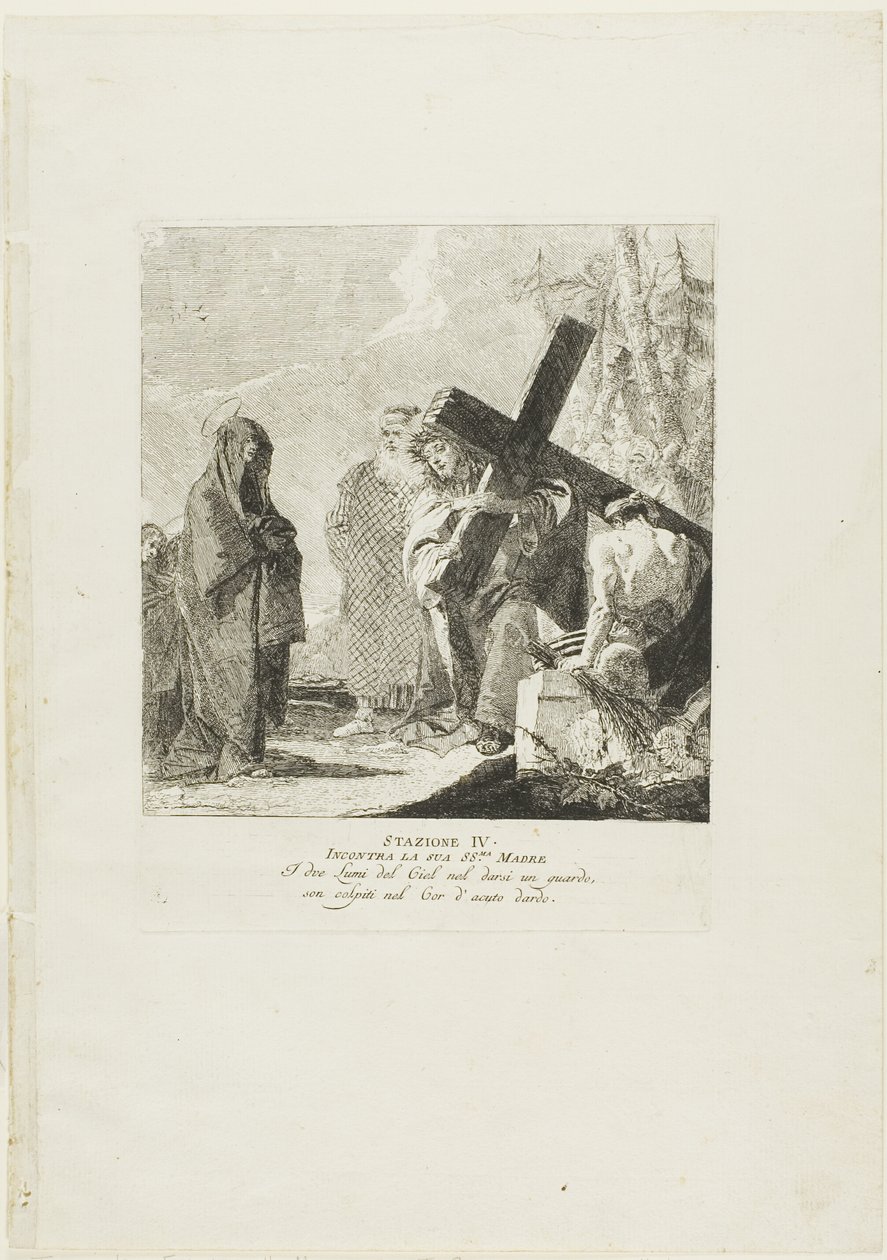 Cristo encuentra a su Madre, lámina cuatro del Vía Crucis de Giovanni Domenico Tiepolo