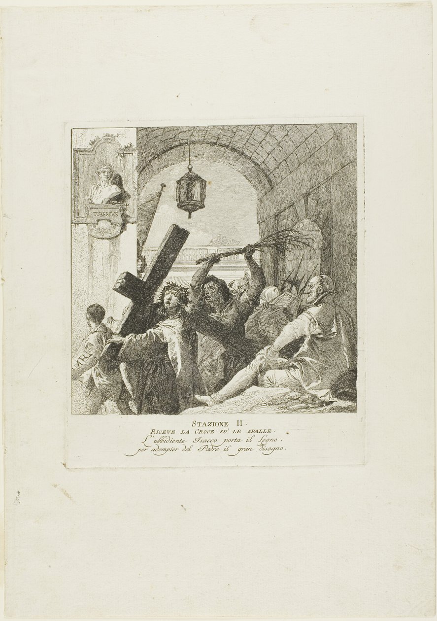 Cristo Recibe la Cruz, lámina dos del Vía Crucis de Giovanni Domenico Tiepolo
