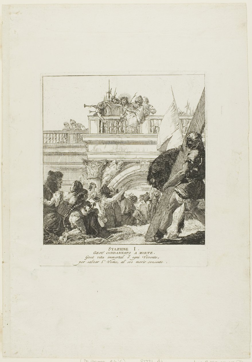 Cristo es condenado a muerte, placa uno del Vía Crucis de Giovanni Domenico Tiepolo
