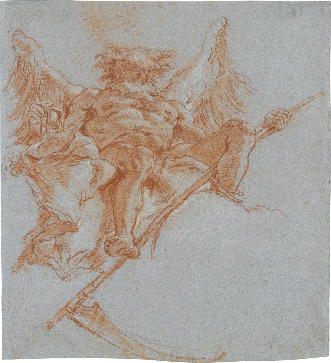 Cronos sobre nubes; verso: estudio de ropaje de Giovanni Domenico Tiepolo