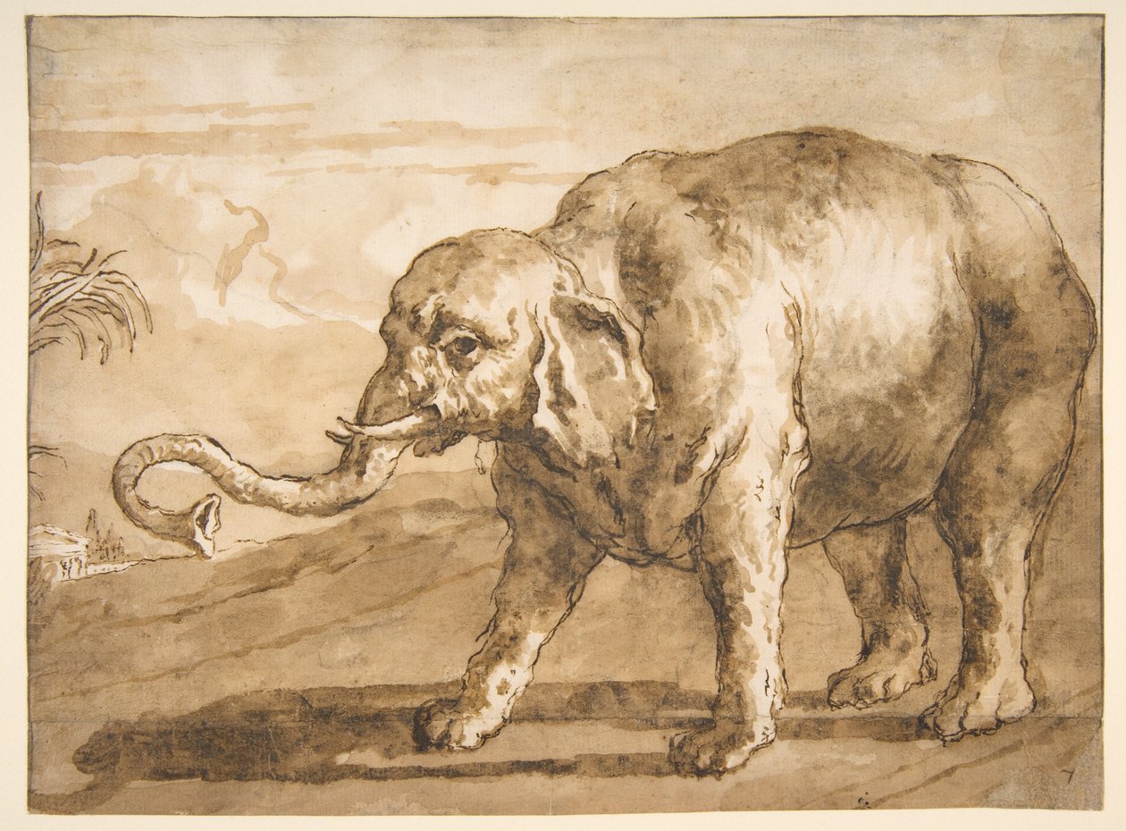 Elefante en un paisaje de Giovanni Domenico Tiepolo