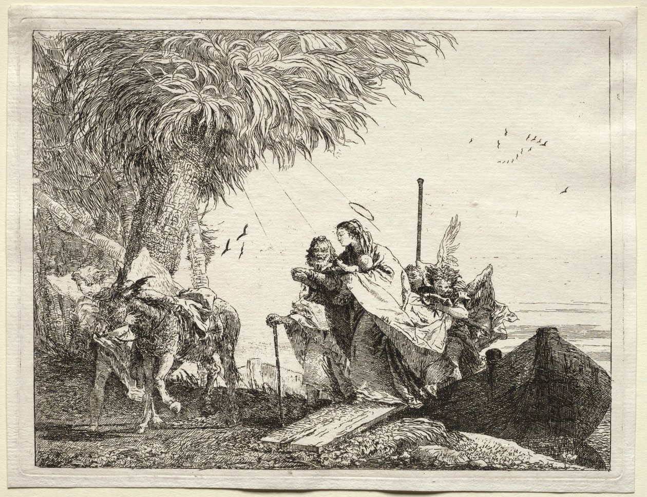 Huida a Egipto: La Sagrada Familia, Desembarcando de Giovanni Domenico Tiepolo