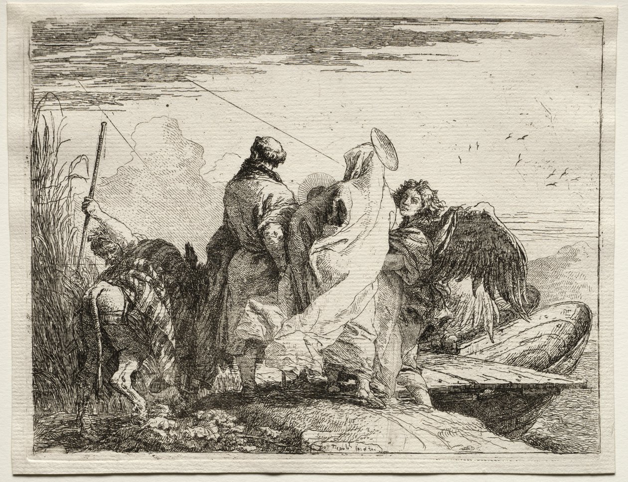 Huida a Egipto: La Sagrada Familia dejando la orilla de Giovanni Domenico Tiepolo