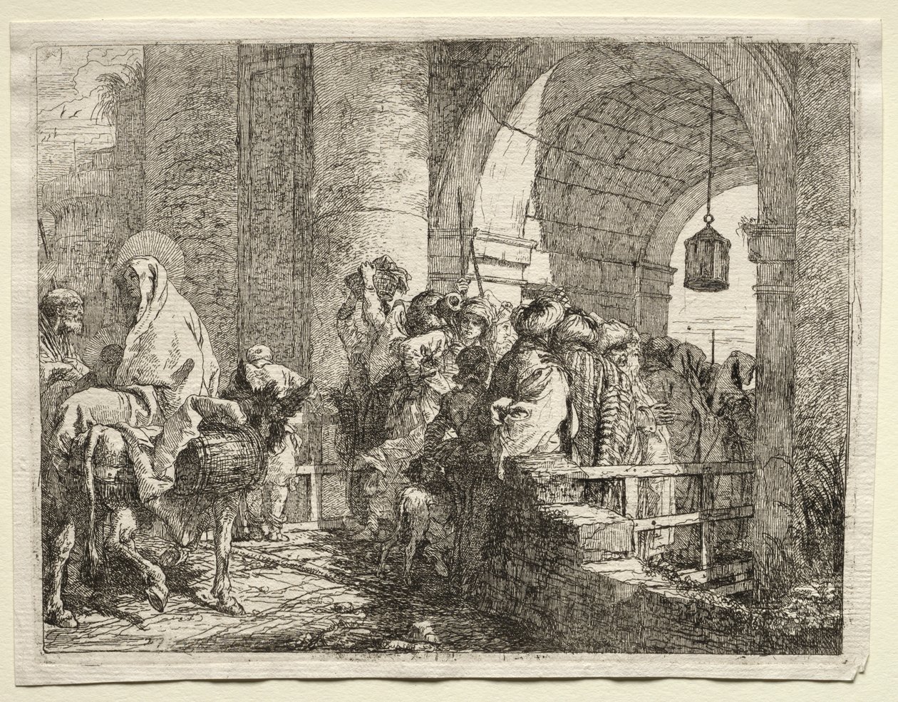 Huida a Egipto: La Sagrada Familia pasando bajo un arco de Giovanni Domenico Tiepolo