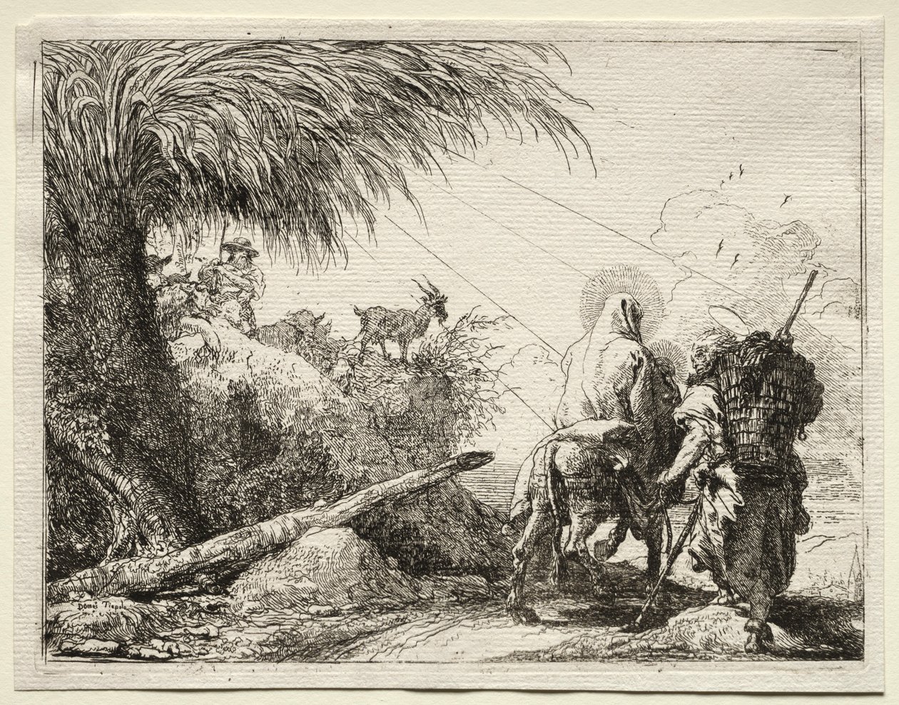 Huida a Egipto: La Sagrada Familia y la palmera de Giovanni Domenico Tiepolo