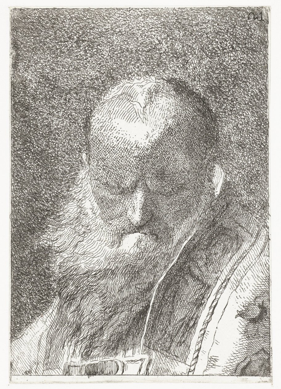 Clérigo calvo en casulla Colección de cabezas (título de la serie) Raccolta di Teste (título de la serie) de Giovanni Domenico Tiepolo