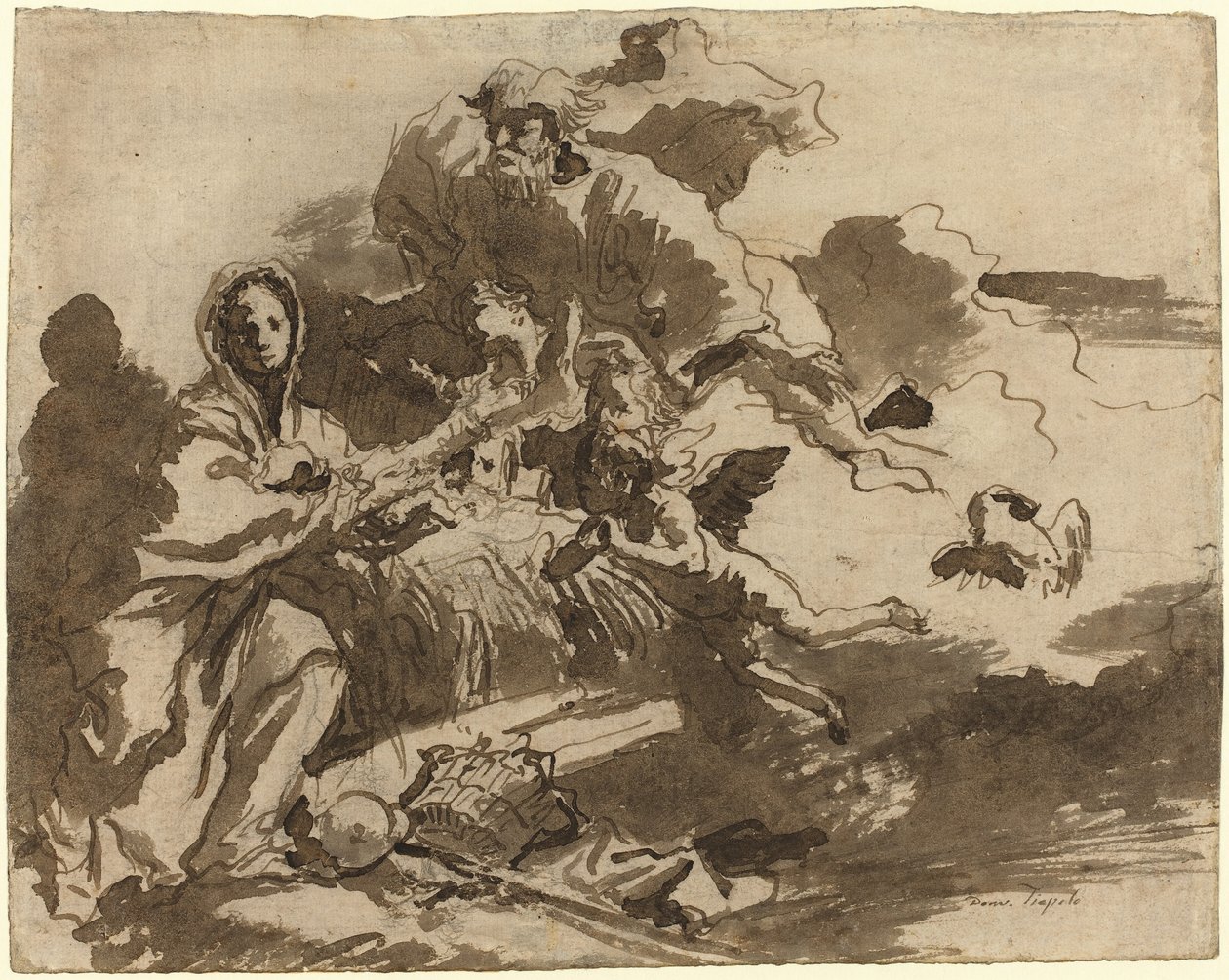 Dios Padre y ángeles adorando a la Madonna y el Niño [recto] de Giovanni Domenico Tiepolo