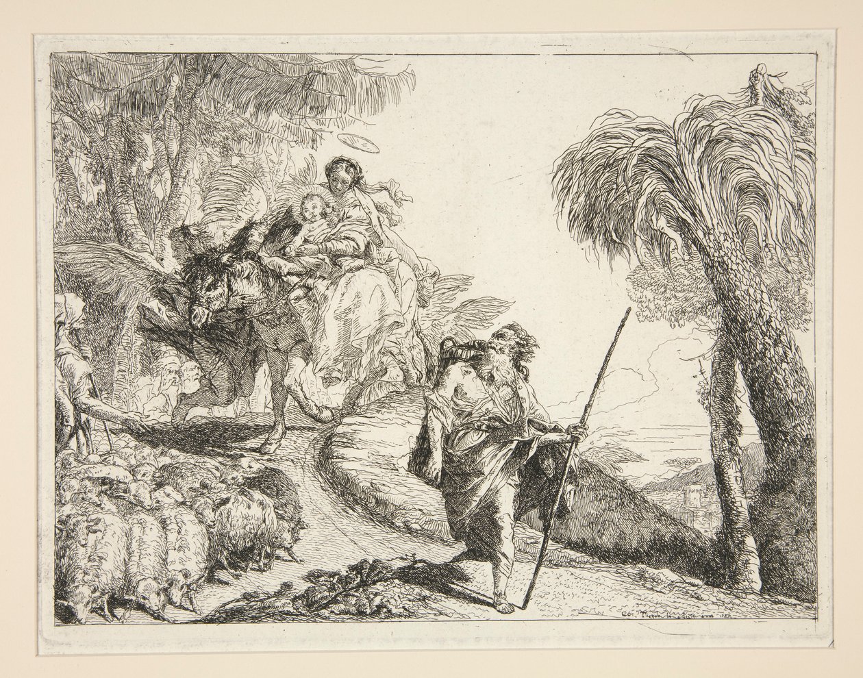 José con la Virgen y el Niño, de la serie Idee pittoresche sopra la fuga en Egitto (Huida a Egipto) de Giovanni Domenico Tiepolo