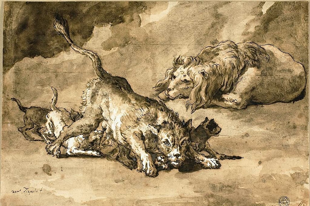 León, leona y cachorros de Giovanni Domenico Tiepolo