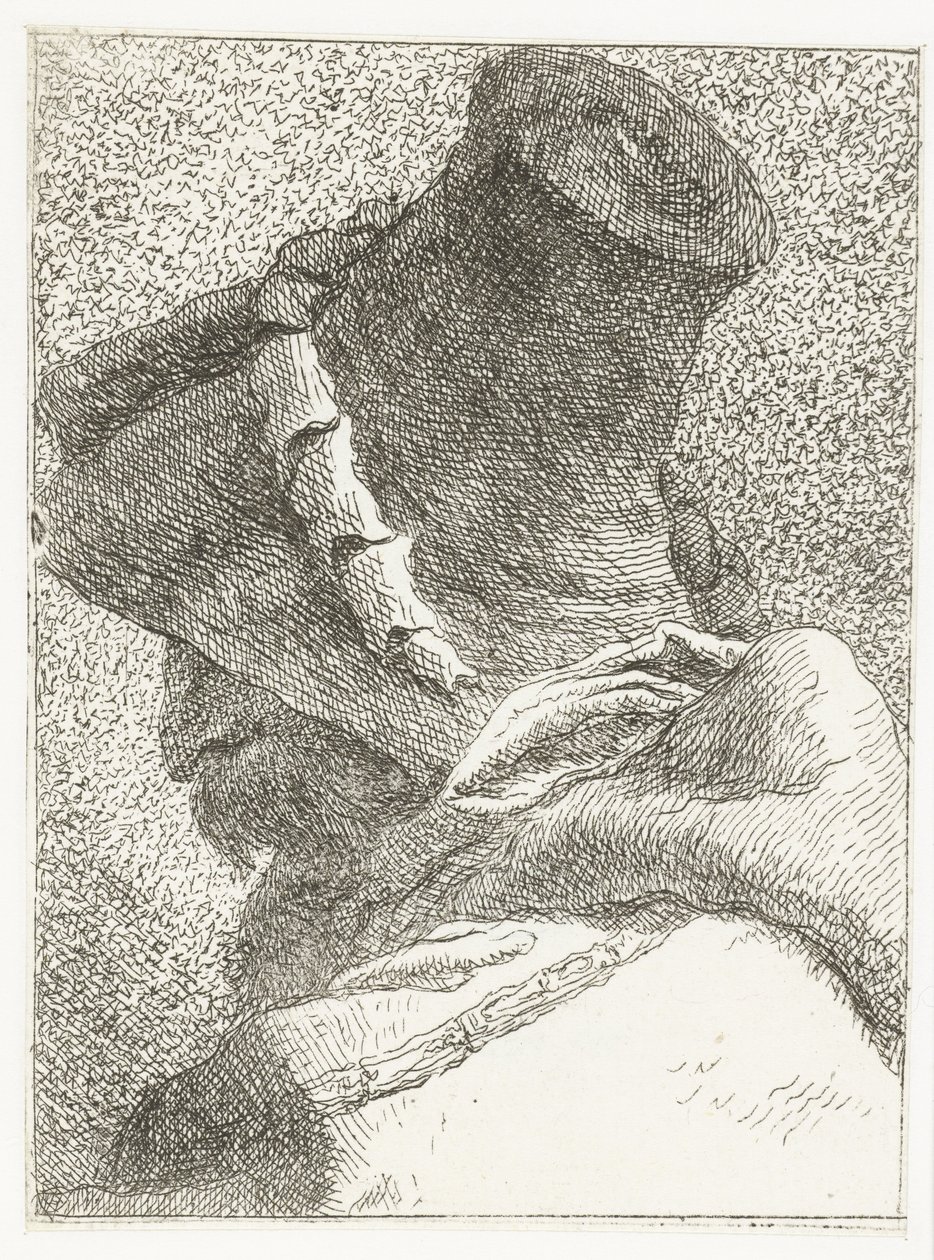 hombre, con, cabeza volteada, con, sombrero Colección de cabezas (título de la serie) Raccolta di Teste (título de la serie) de Giovanni Domenico Tiepolo