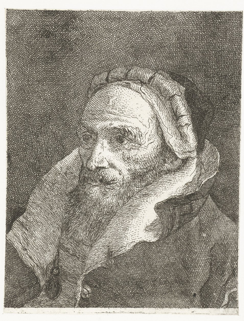 Hombre con cuello vuelto alto de capa Colección de cabezas (título de la serie) Raccolta di Teste (título de la serie) de Giovanni Domenico Tiepolo