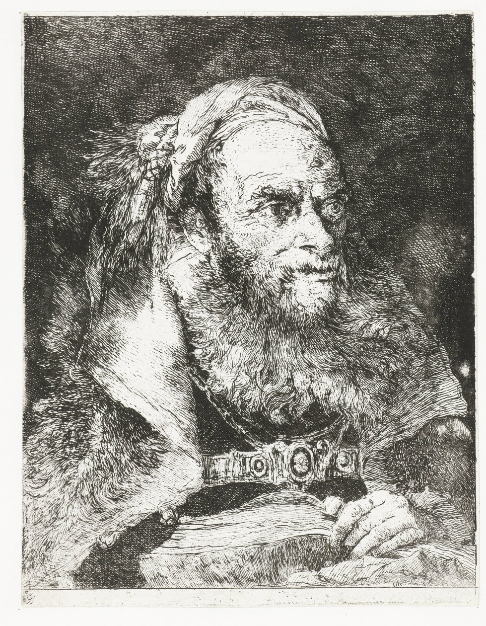 Hombre con libro abierto Colección de cabezas (título de la serie) Raccolta di Teste (título de la serie) de Giovanni Domenico Tiepolo