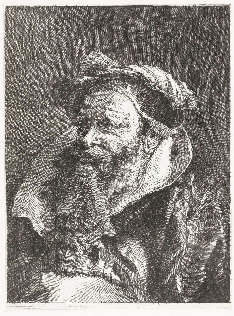 Hombre con cabeza de sátiro en hebilla Colección de cabezas (título de la serie) Raccolta di Teste (título de la serie) de Giovanni Domenico Tiepolo