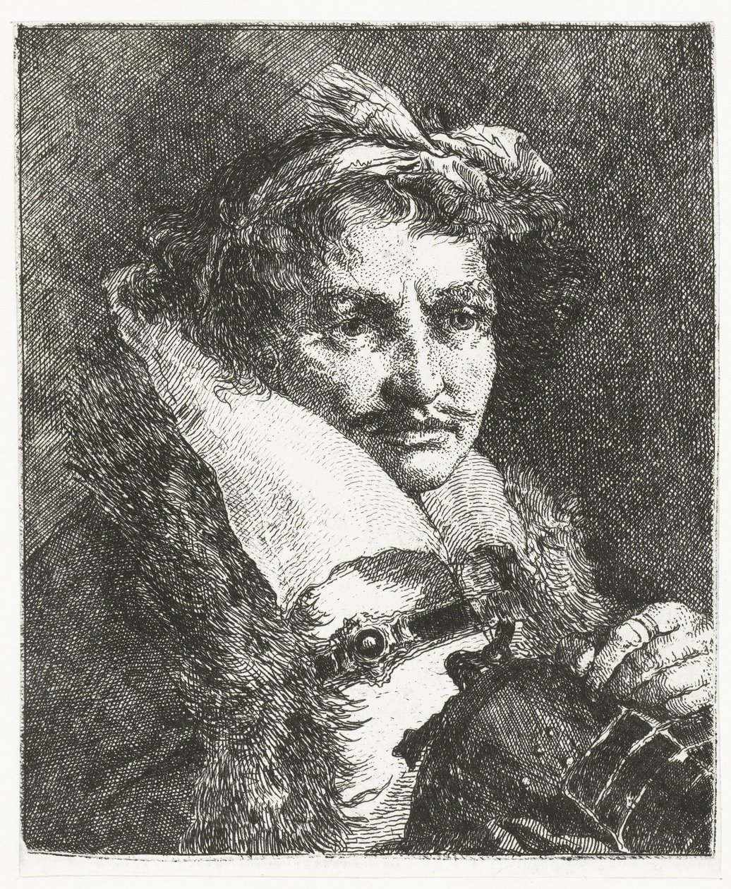 Hombre con bigote y casco Colección de cabezas (título de la serie) Raccolta di Teste (título de la serie) de Giovanni Domenico Tiepolo
