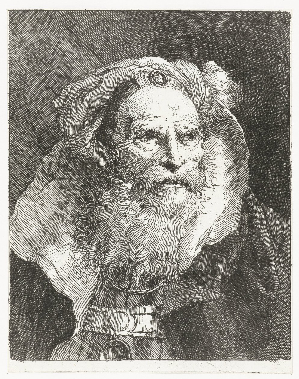Hombre con turbante y cuello alto Colección de cabezas (título de la serie) Raccolta di Teste (título de la serie) de Giovanni Domenico Tiepolo