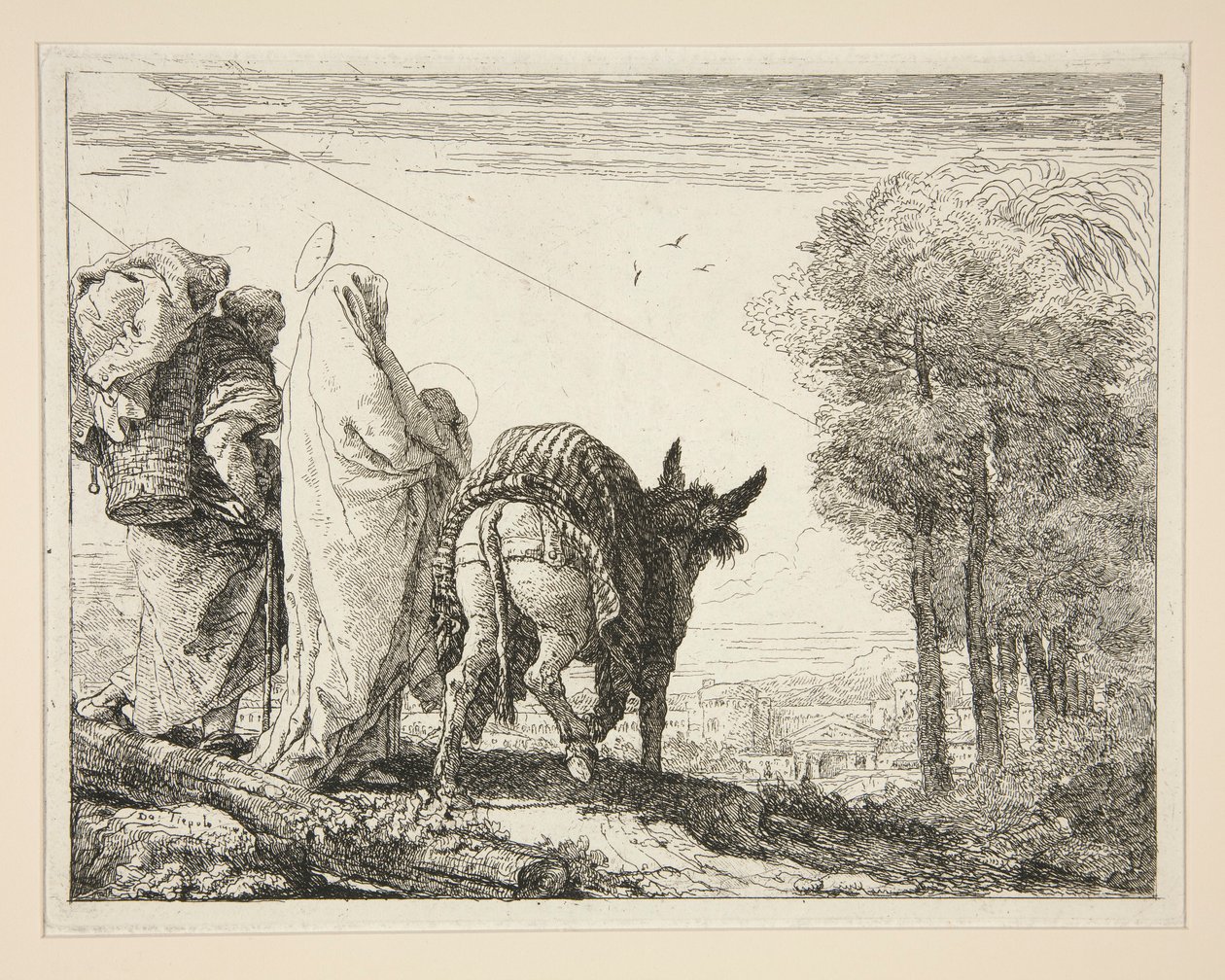 María con su Niño en brazos, de la serie Idee pittoresche sopra la fuga en Egitto (Huida a Egipto) de Giovanni Domenico Tiepolo