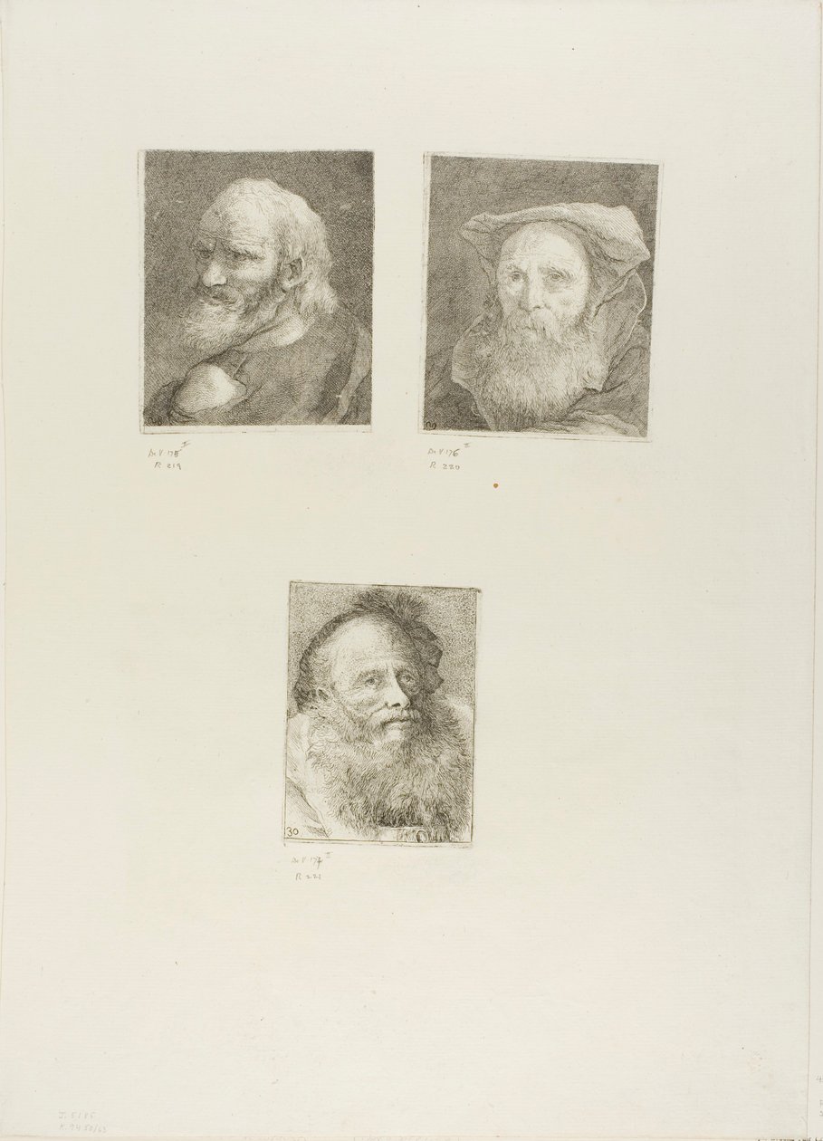 Anciano con barba, Anciano barbudo con sombrero, Anciano con gorra decorativa de Giovanni Domenico Tiepolo
