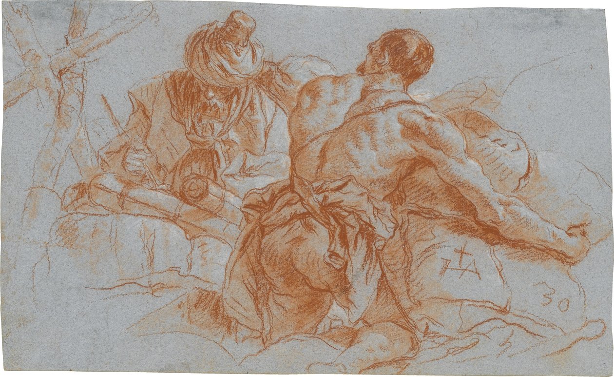 Orientalische Handelsleute mit Warenballen; verso: Skizze zu einem angewinkelten linken Arm de Giovanni Domenico Tiepolo