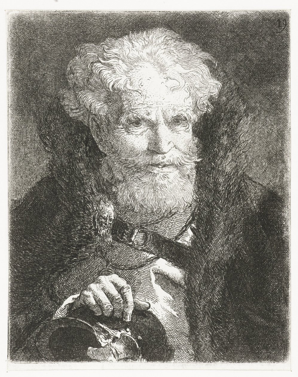 Viejo en capa con cuello de piel y casco Colección de cabezas (título de la serie) Raccolta di Teste (título de la serie) de Giovanni Domenico Tiepolo
