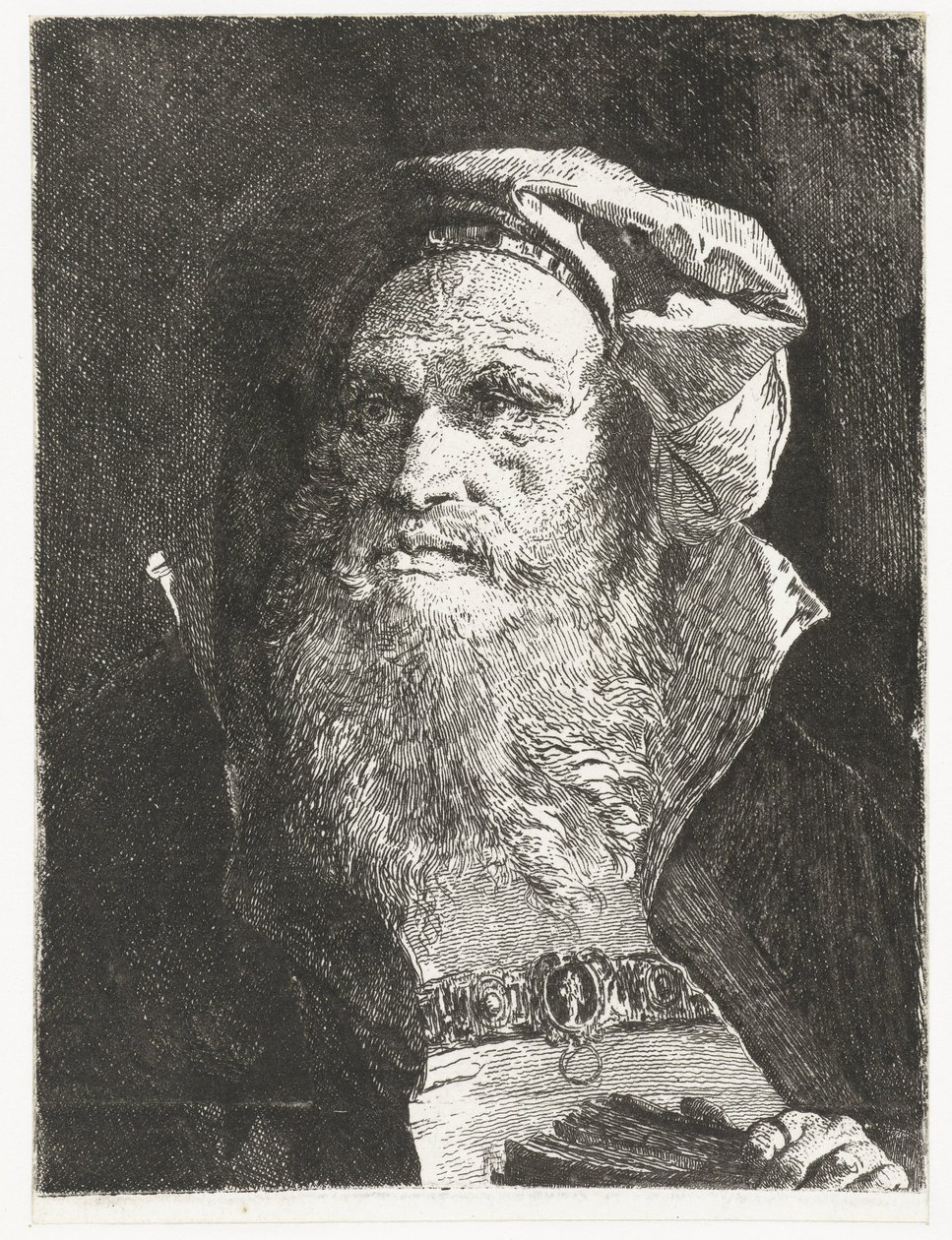 Viejo con barba y libro Colección de cabezas (título de la serie) Raccolta di Teste (título de la serie) de Giovanni Domenico Tiepolo